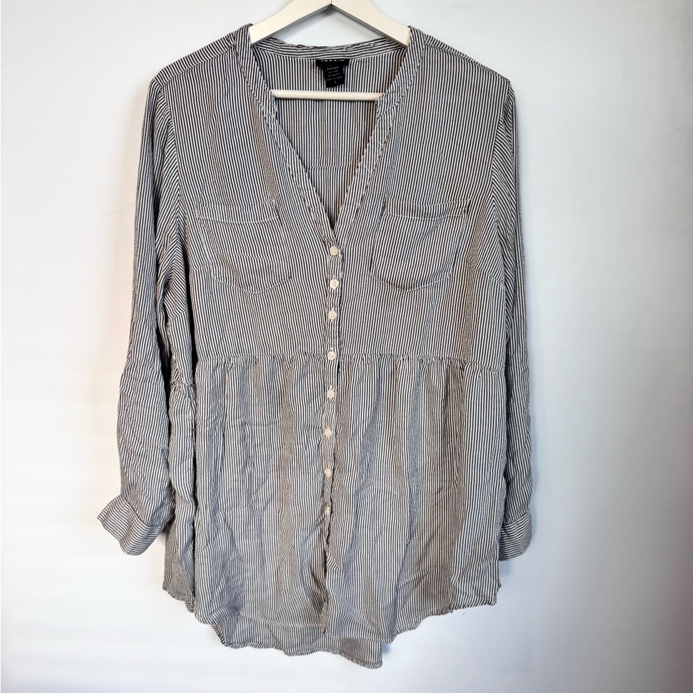 Lightweight Navy Stripe Button-Front Women's Blouse